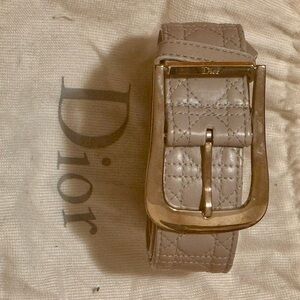 Christian Dior Grey Quilted Leather Belt with Silver Buckle